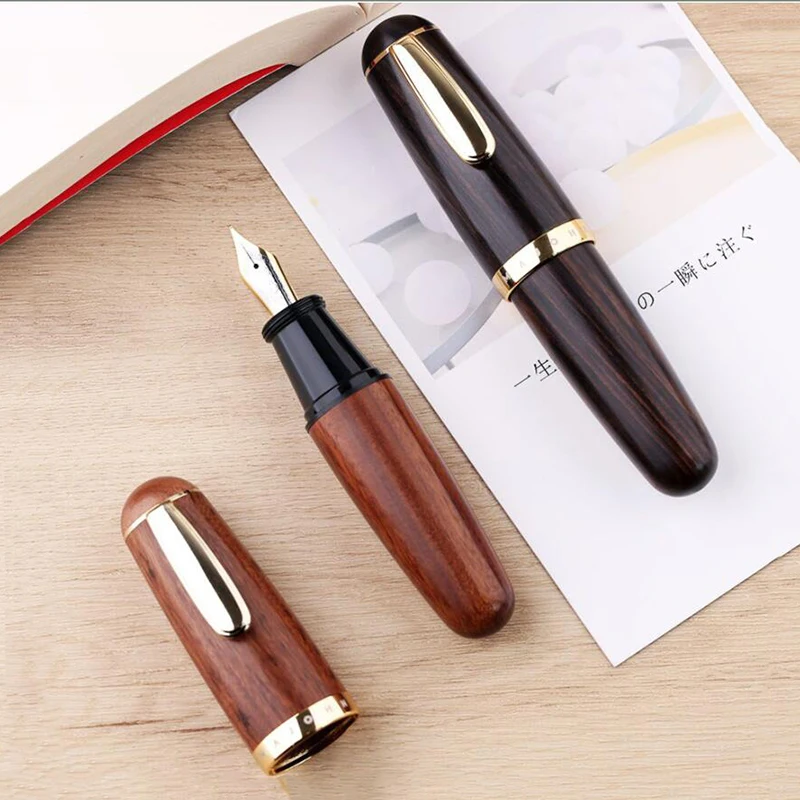 MAJOHN Q1 Mini Wood Fountain Pen Brown / Black Wooden Portable Ink Pen Iridium EF/F Nib Travel Palm Short Writing Gift