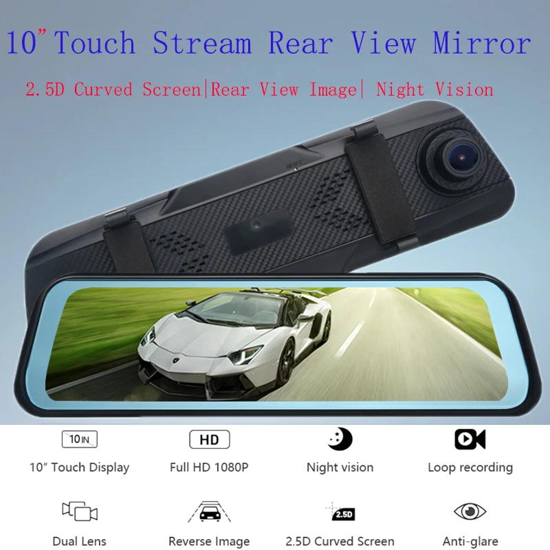 

BigBigRoad IPS Screen Car DVR Dash Camera Dual Lens Stream RearView Mirror For Audi e-tron GT Quattro Q2L Q5L A1 A3 A5 A6 A7 A4L