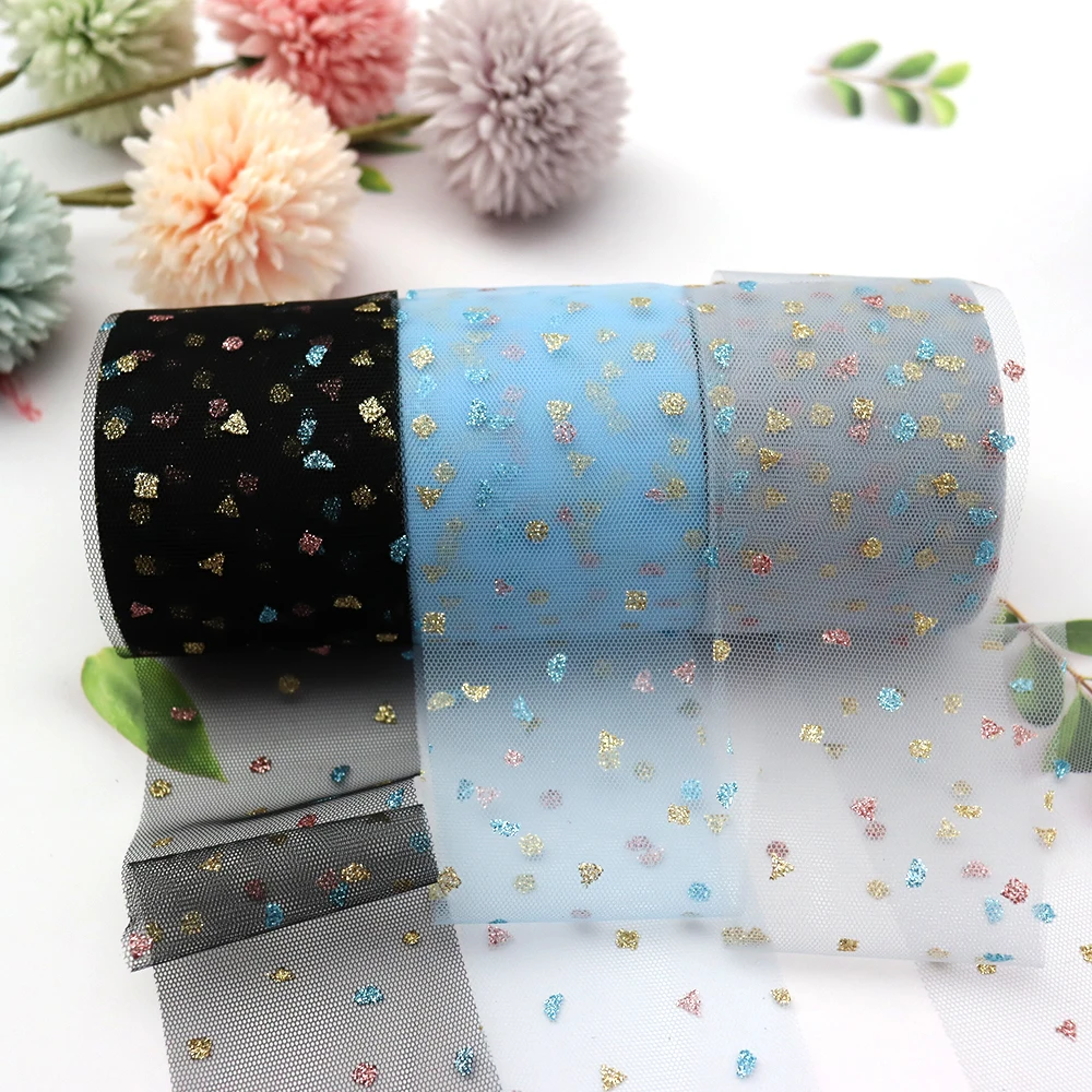 6cm 25yards Glitter Tulle Ribbon Roll Sparkly Confetti Sequin Mesh Strips For DIY Hairband Bow Clip Wedding Birthday Party Decor