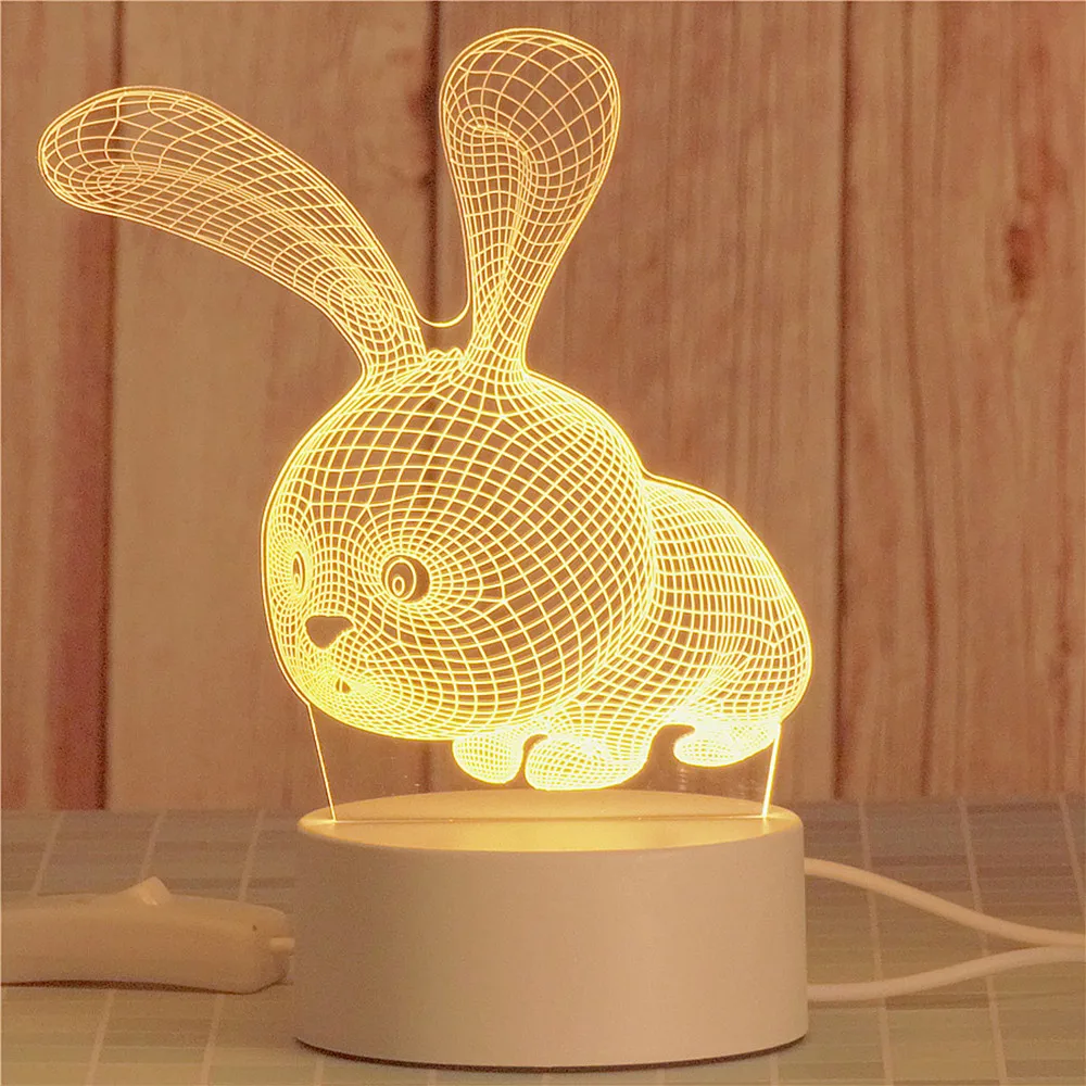 Romantic Love 3D Acrylic LED Lamp, Room Decorations, Nightlight, Child, Kids Birthday Party, Rabbit Easter Decor Gift Table Lamp