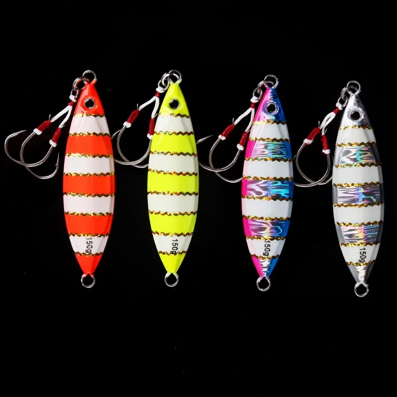 

lurekiller metal jig fishing lures 80g 60 120 150 250g Slow Jigs bait saltwater jigging lures Lead Fish with Hooks red yellow