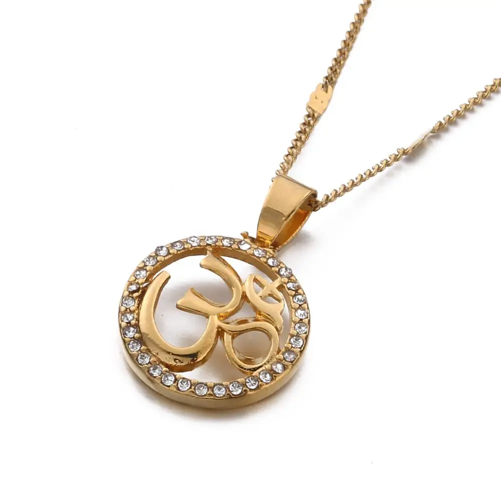 Gold Color OHM Hindu Buddhist AUM OM Pendant Necklace Hinduism Yoga India Outdoor Crystal Jewelry