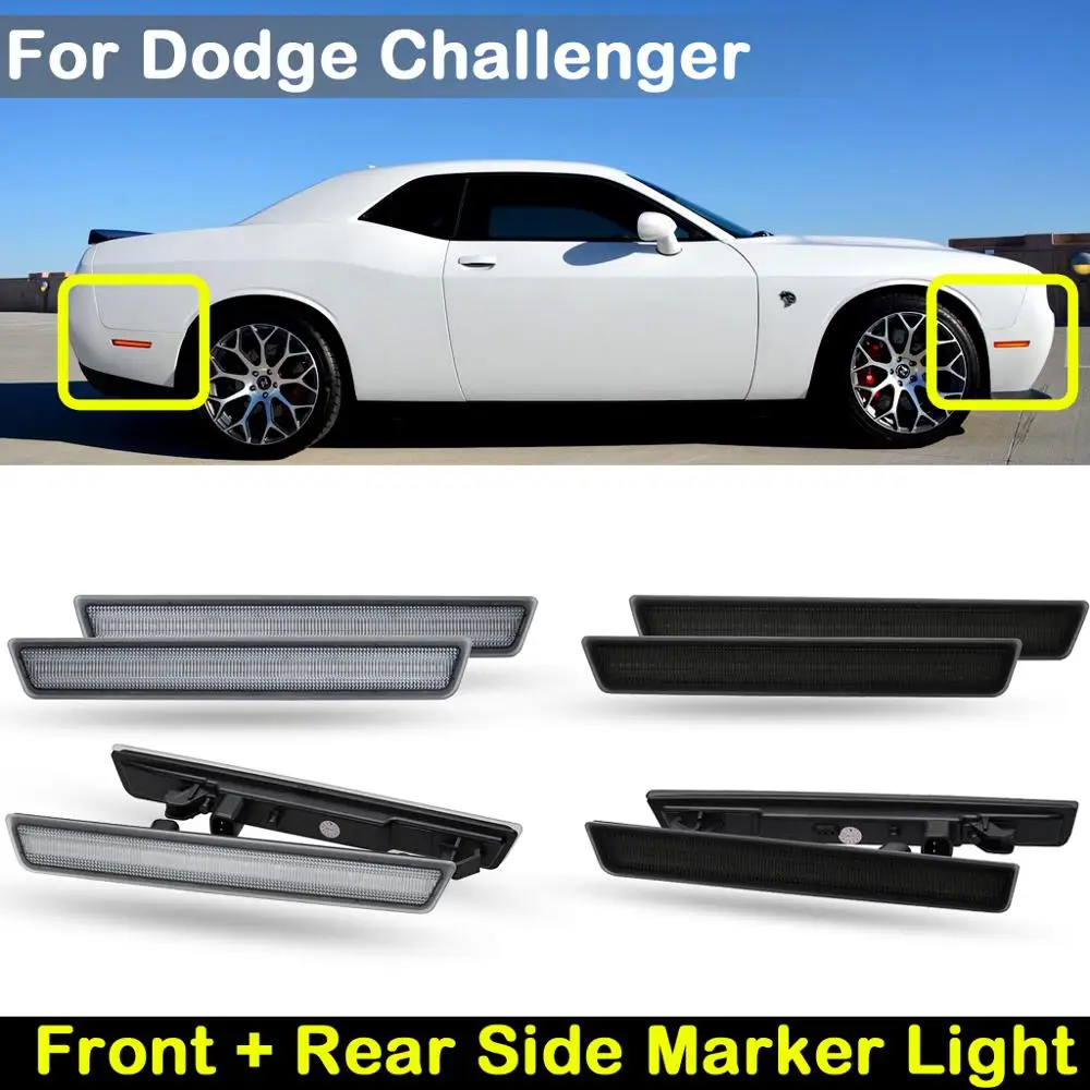 

4Pcs For Dodge Challenger 2015-2019 clear or smoked lens front amber turn signal light and rear red LED side marker lamp