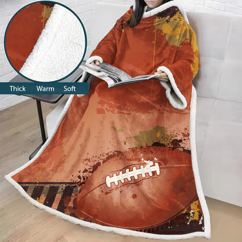 

3D Printing Sports Ball New Warm Blankets with Sleeve Wearable Home Adults Portable Weighted Blanket Coral Fleece Sherpa Blanket