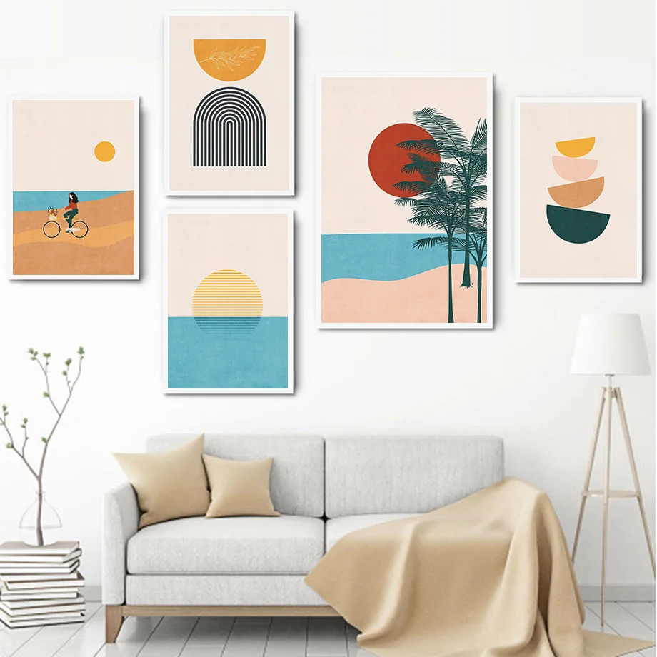 Bohemian Abstract Colorblock Beach Sun Wall Art Canvas Painting Nordic Posters And Prints Wall Pictures For Living Room Decor