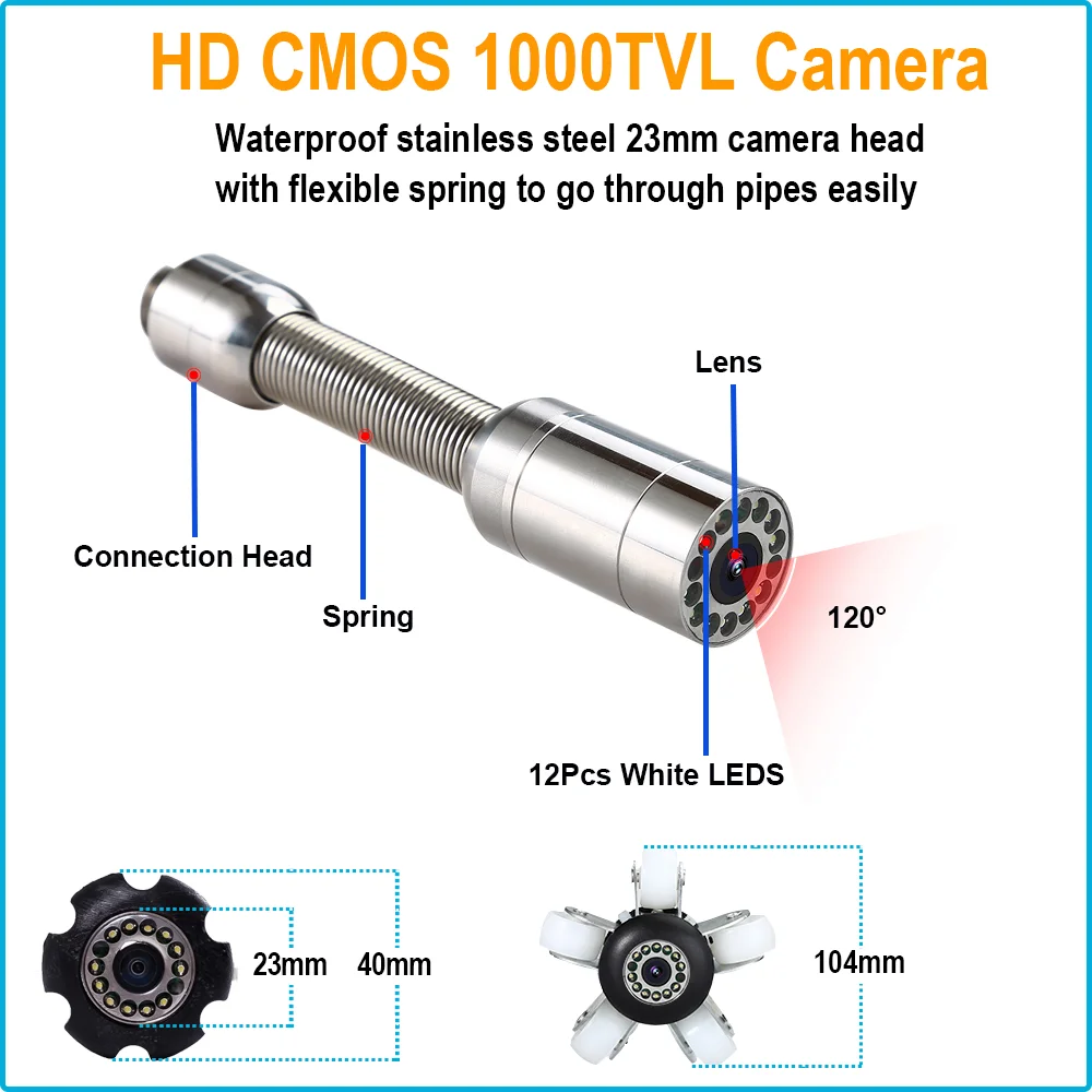 7 بوصة Borescope صناعة المنظار كاميرا 20 متر كابل 12 قطعة LED المجاري استنزاف الأنابيب معدات التفتيش نظيفة تحت الماء مقاوم للماء