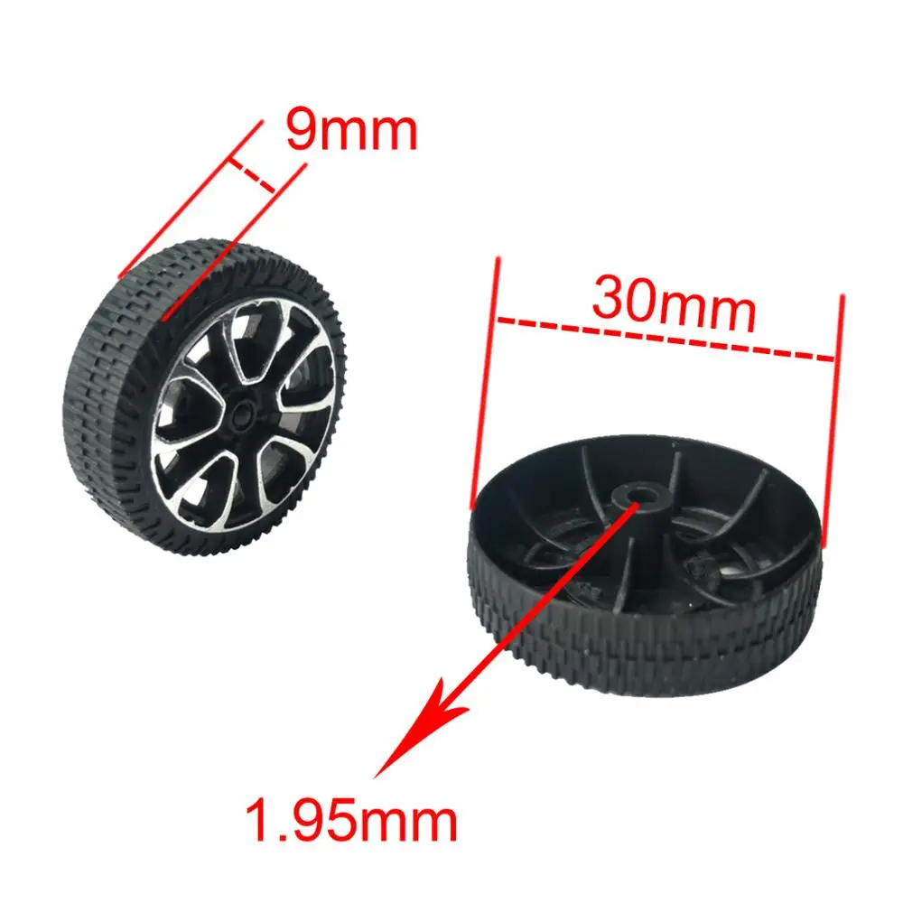 10Pcs 30mmx9mm Plastic Wheel 2mm Dia Shaft Hole Miniature Tire Tyres, Build Parts for DIY Model Car Toys, Science Project Robot