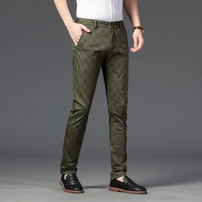 7 Color High Quality Classic Men\'s Plaid Casual Pants Fashion Business Stretch Straight Office Banquet Party Trousers Male