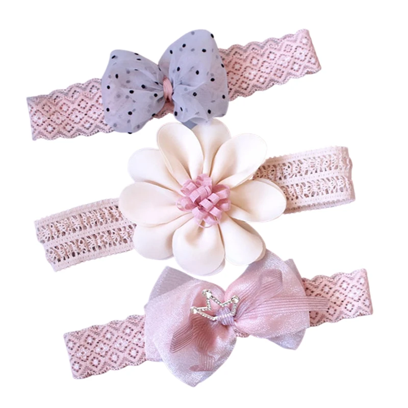 3Pcs Baby Girls Lace Headbands Sets Sweet Polka Dot Bowknot Flower Crown Hair Band Headwear Infant Princess Photography Props