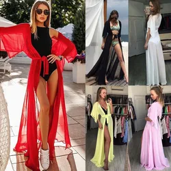 New Women Beach Cover Up Sexy Bikini Chiffon Long Dress For Women Solid Beach Dress Women Summer Bathing Suit Beach Tunic Kaftan