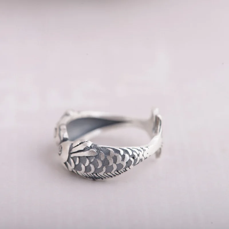 925 Sterling Silver  Open Rings For Women Fashion Girl Sterling-silver-jewelry Fish Rings for Women Adjustable Size Ring