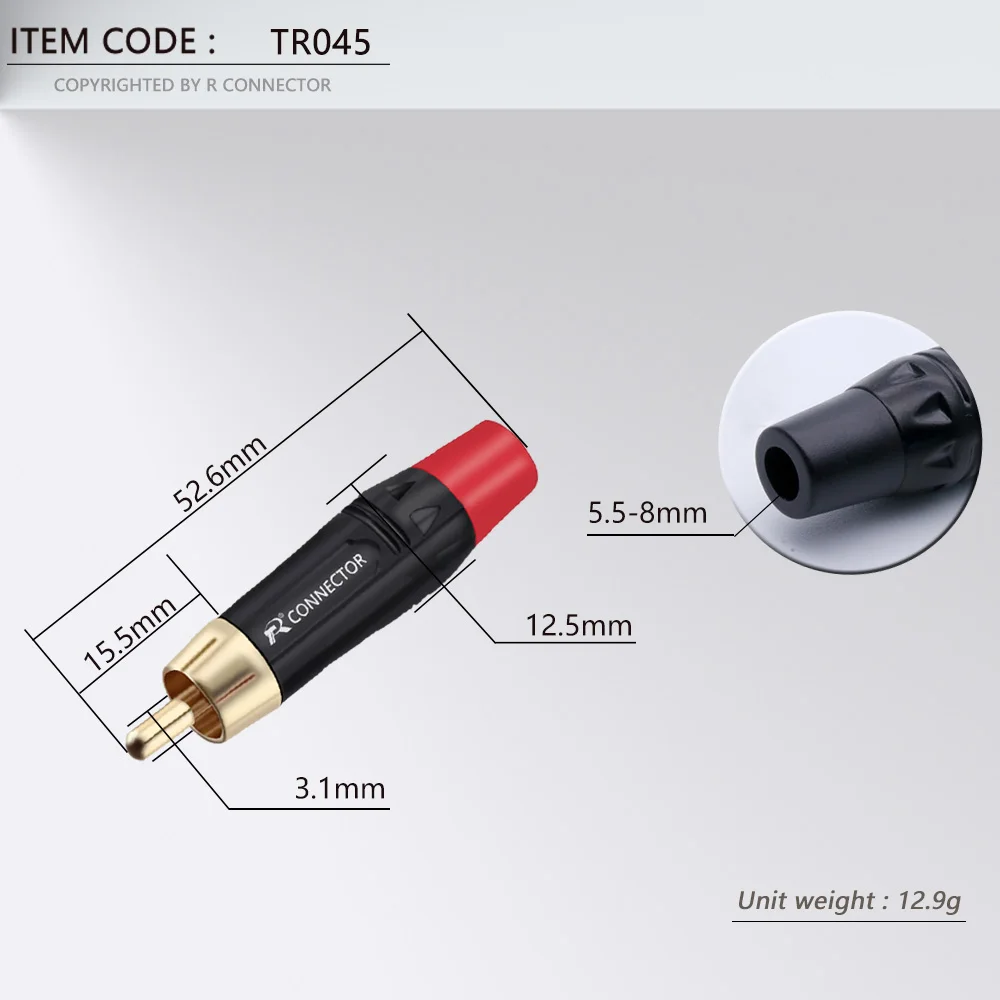 10pcs RCA Connector Male Lotus Jack Plating Electrophoresis With Gold Plated Speaker Plug for 7mm Cable