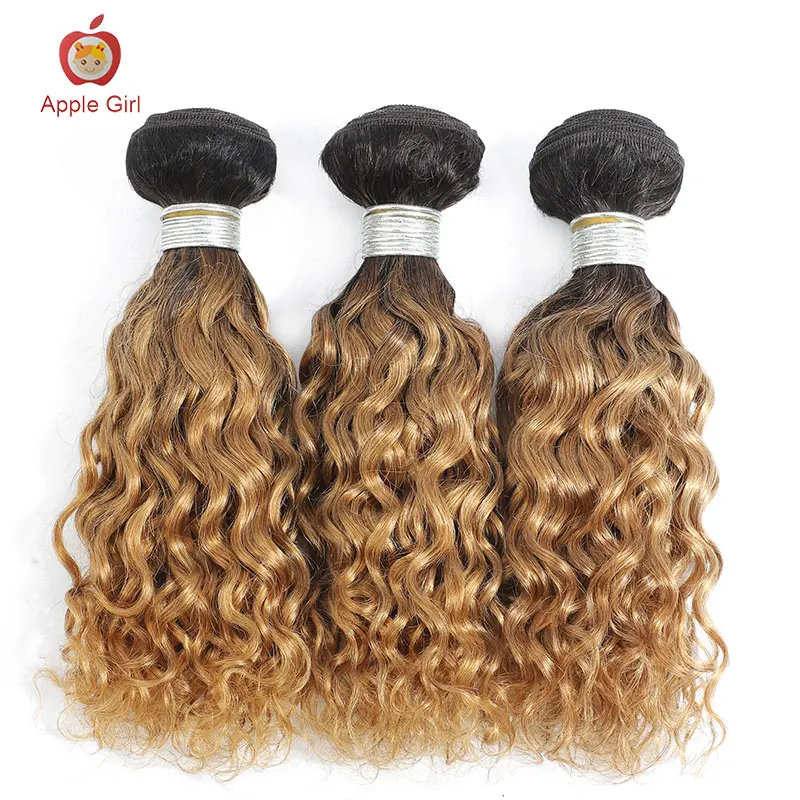 Extensiones de cabello humano ondulado, mechones de pelo ondulado de Color rubio miel, ombré, brasileño, Remy, 100%, 3 o 4 Uds./lote