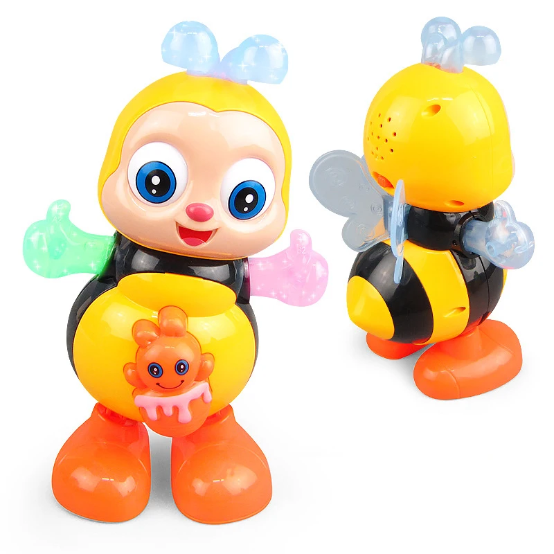 1Pcs Singing Dancing Swinging Cartoon Bee Figures Toy Electric LED Light Music Robot Children Entertainment Toy