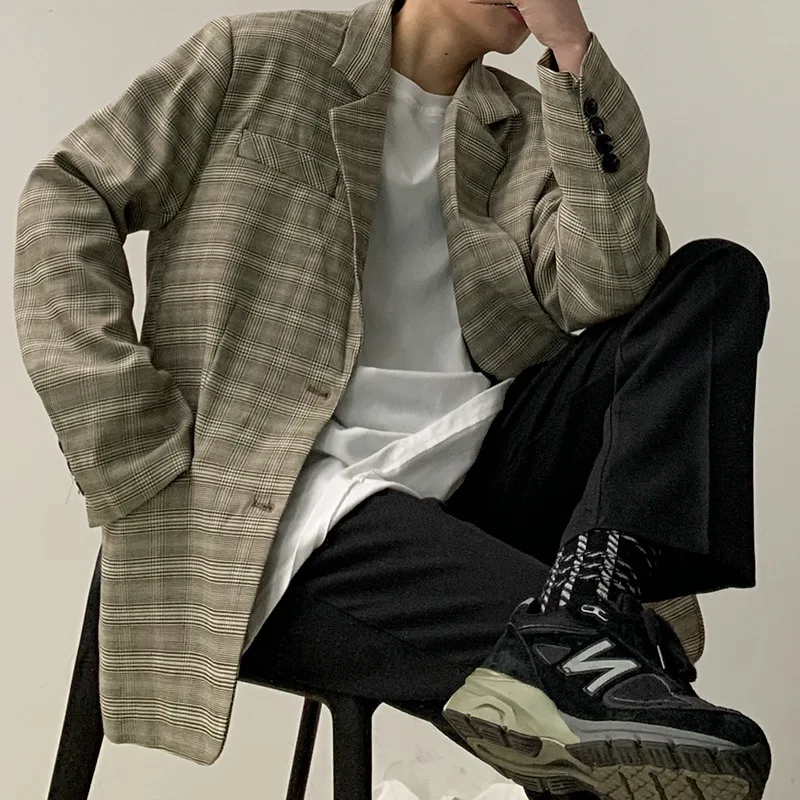 

Spring style small suit slim man checked suit casual fashion trend men's men's long-sleeved top