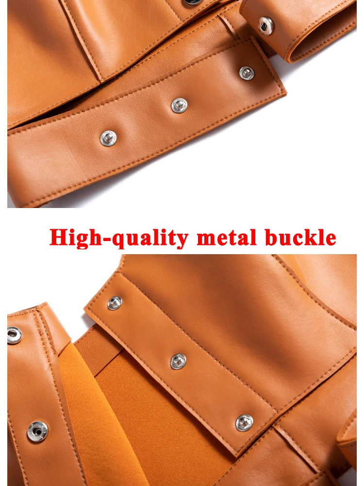 Stacking Fashion Trendy Women Sexy Sling Female Natural Leather Waist Slim Tube Top Mujer Buttons Punk White Vest Short Shirt