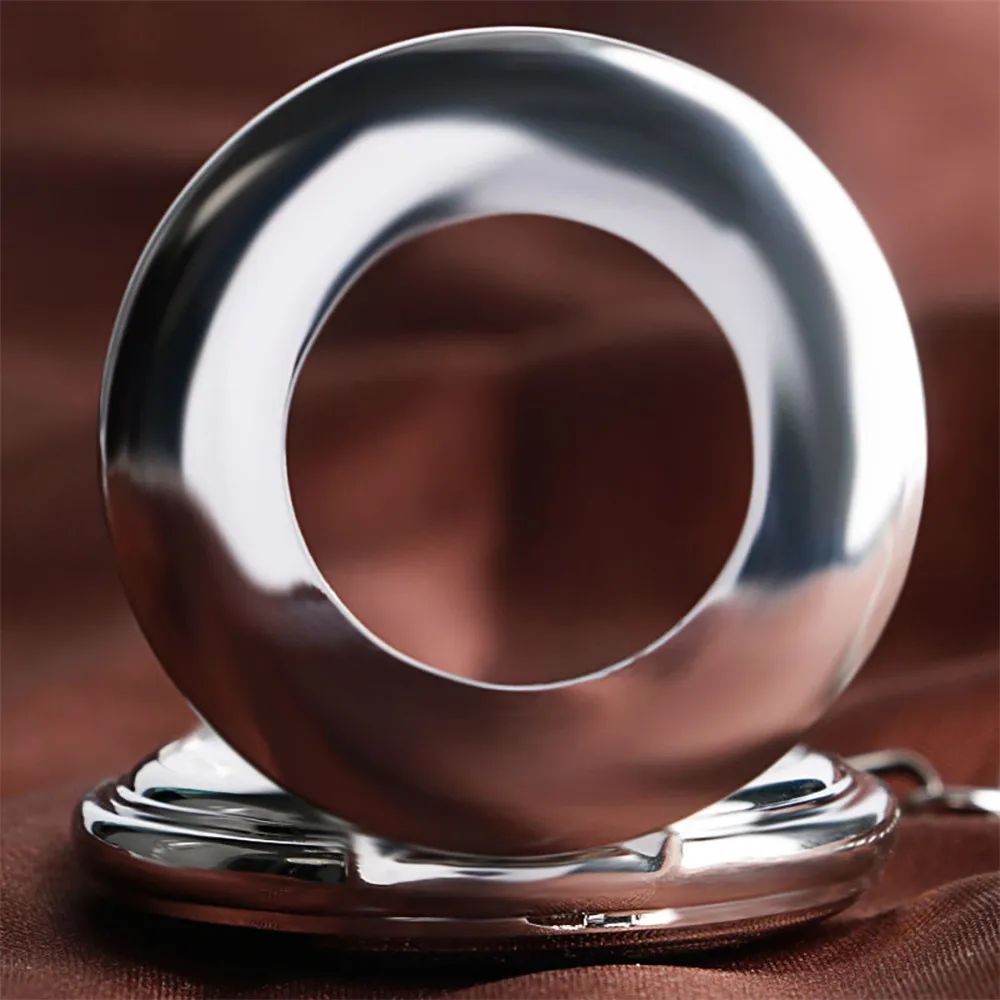 Polishing Smooth Silver/Black/Bronze Self Winding Mechanical Pocket Watch Hollow Circle Cover Retro Automatic Pendant Timepiece