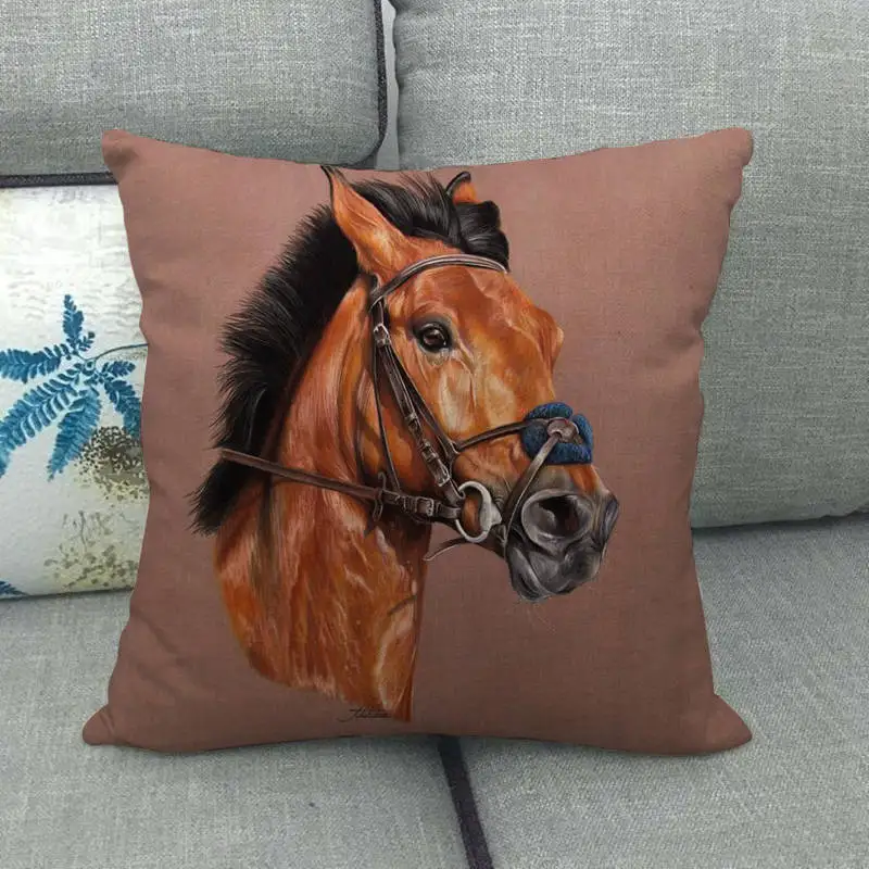 Animal pattern pillowcase decoration pillowcase simple wind pillow set art restoring ancient ways horse head linen pillow case