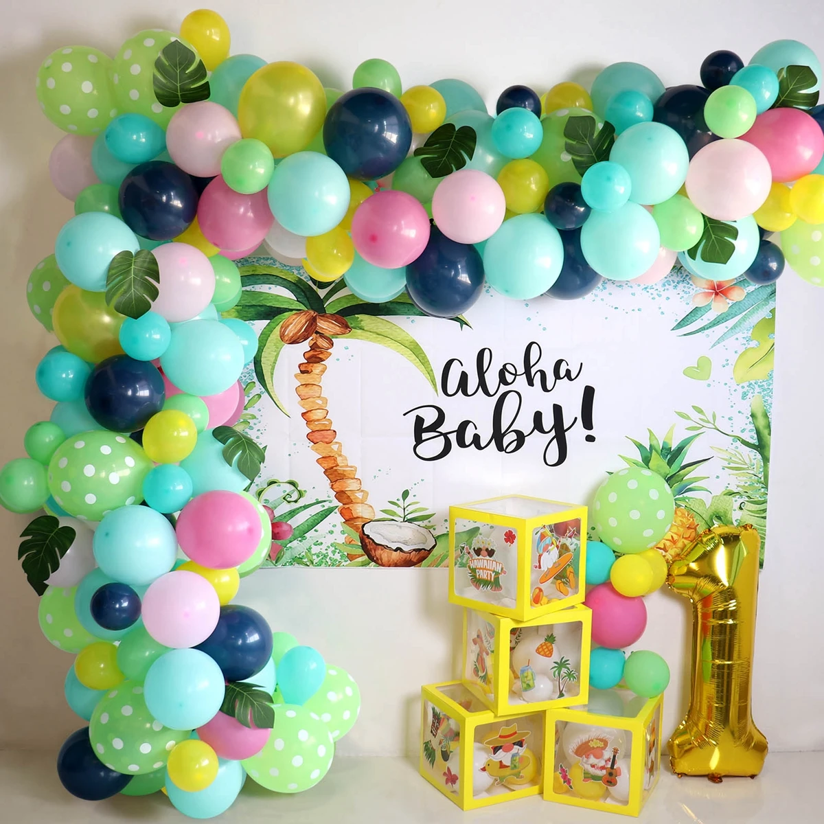 

Summer Tropical Hawaiian Balloon Garland Arch Chain Aloha Birthday Party Decoration Kids Baby Shower Hawaii Balloons Flamingo