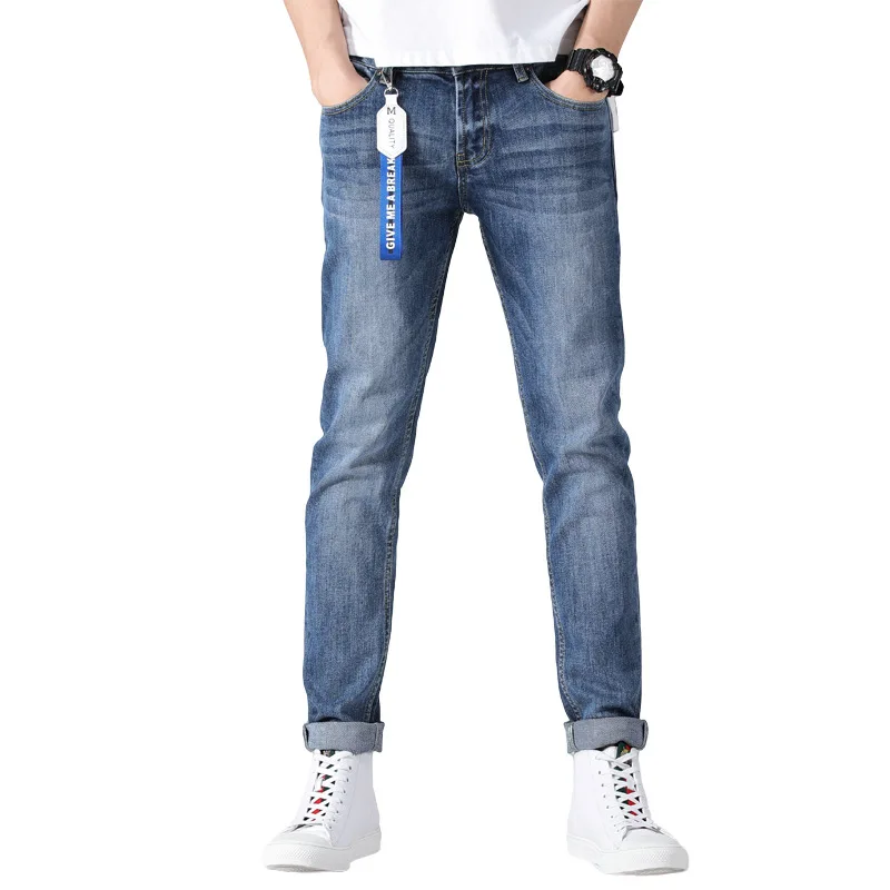 

Brand Mens Casual Light Blue Jeans Streetwear Korean Version All-match Simplicity Denim Pants High Quality Elastic Male Trousers