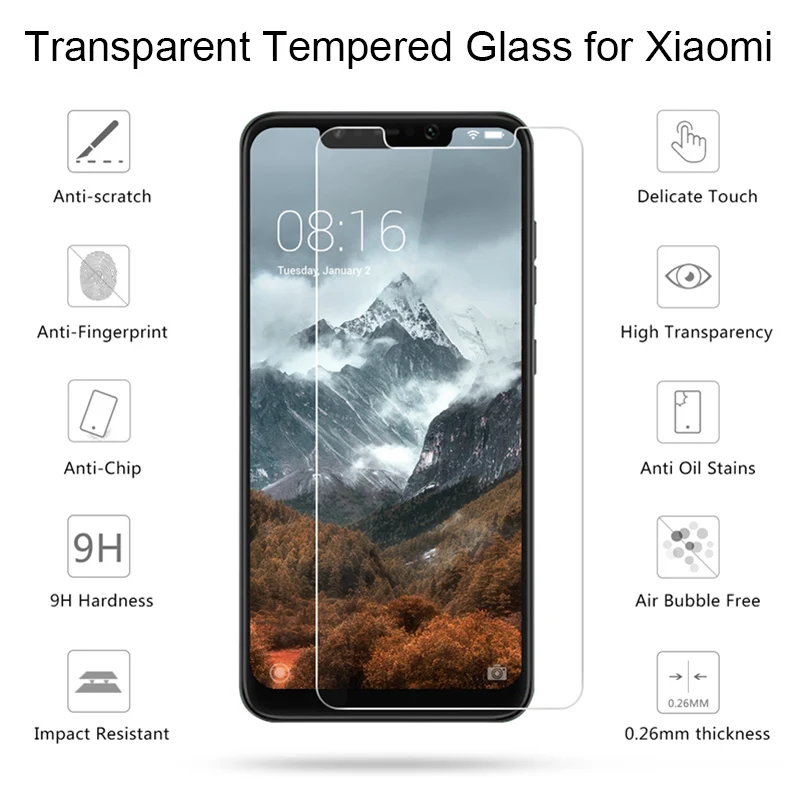 9H Tempered Glass for Pocophone F1 Screen Hard Glass for Xiaomi Mi A2 Lite Mi A1 A2 Glass on Mi4 Mi5s Plus Mi6 Mi Note 3 Mix 2S