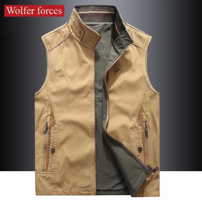 Spring Casual Vest Men\'s Double-sided Wear Loose Pure Cotton Breathable Jacket Autumn Sleeveless Vests Tactical Jackets Coats