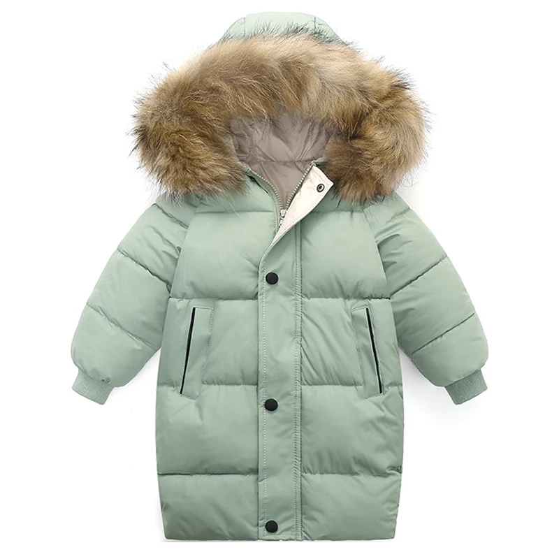 Winter new children's large wool collar camouflage down jacket boys and girls' medium and long cotton jacket thickened warm coat