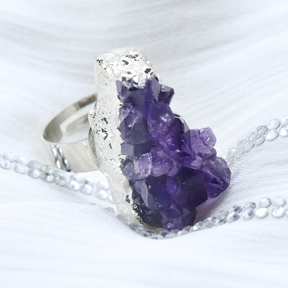Personalized Exquisite Party Natural Stone Gem Amethyst Ring Can Make Necklace Jewelry Accessories Heart Gift for Women