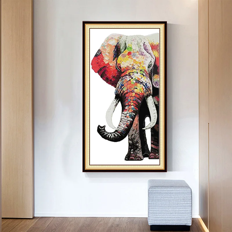 JoySunday Animal Print Cross Stitch Kit Color Elephant 14CT Needlework Embroidery Kit DIY Home Decoration Painting Handmade Gift