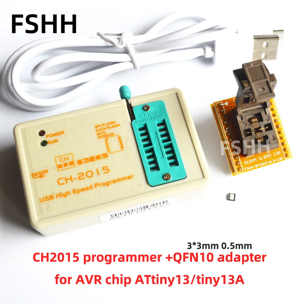 

CH2015 programmer+QFN10 to DIP8 adapter for ATtiny13 tiny13A avr chip QFN10 0.5mm 3X3mm