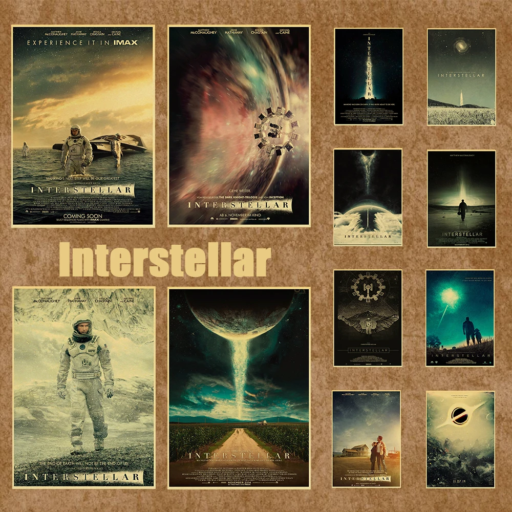 Classic Movie Interstellar Poster Nolan McConaughey Retro Posters and Prints Kraft Paper Home Room Bar Decor Film Wall sticker