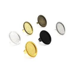 Fit 18x25mm Oval Cabochons Pattern Glass Ring Metal Alloy Blank Setting Bezel Blank Base For DIY Accessories Making 10pcs K04636