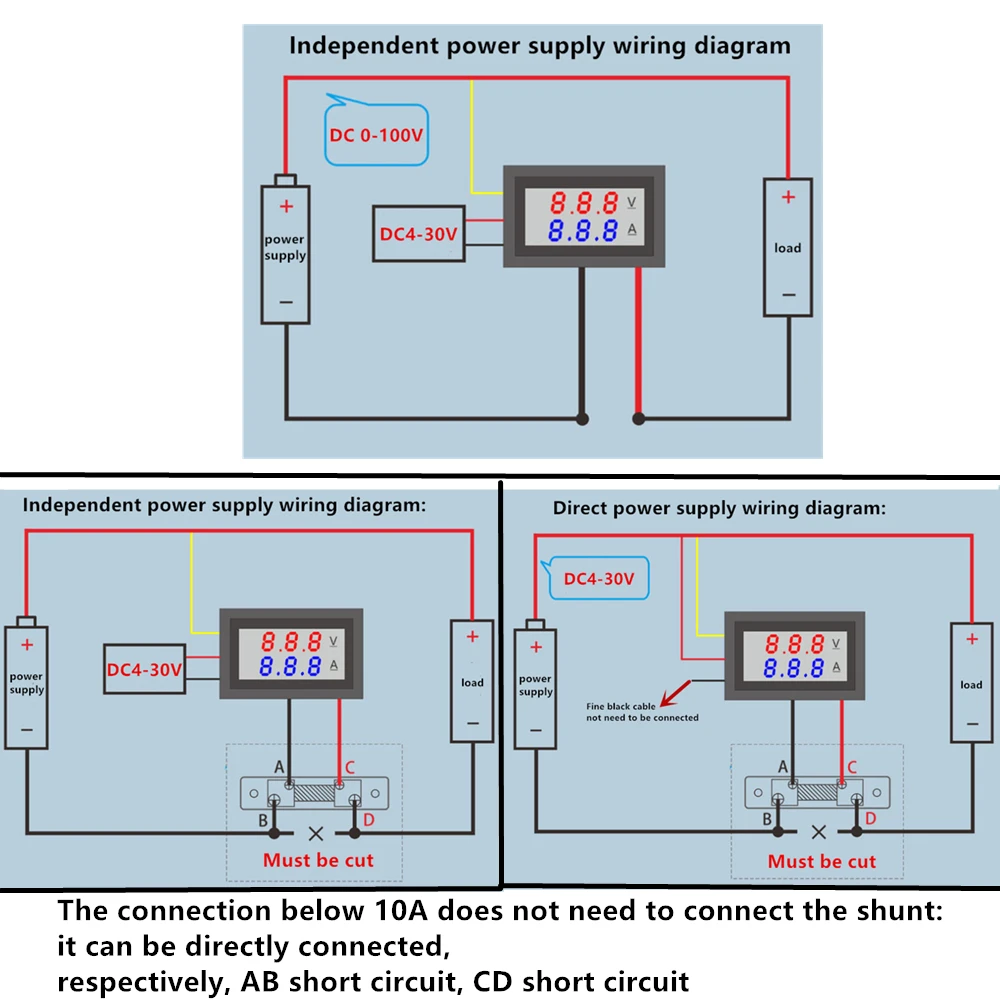 DC 100V 10A Pengukur Tegangan Volt Pengukur Amper Biru + Merah LED Amp Dual Digital Volt Meter Alat Ukur