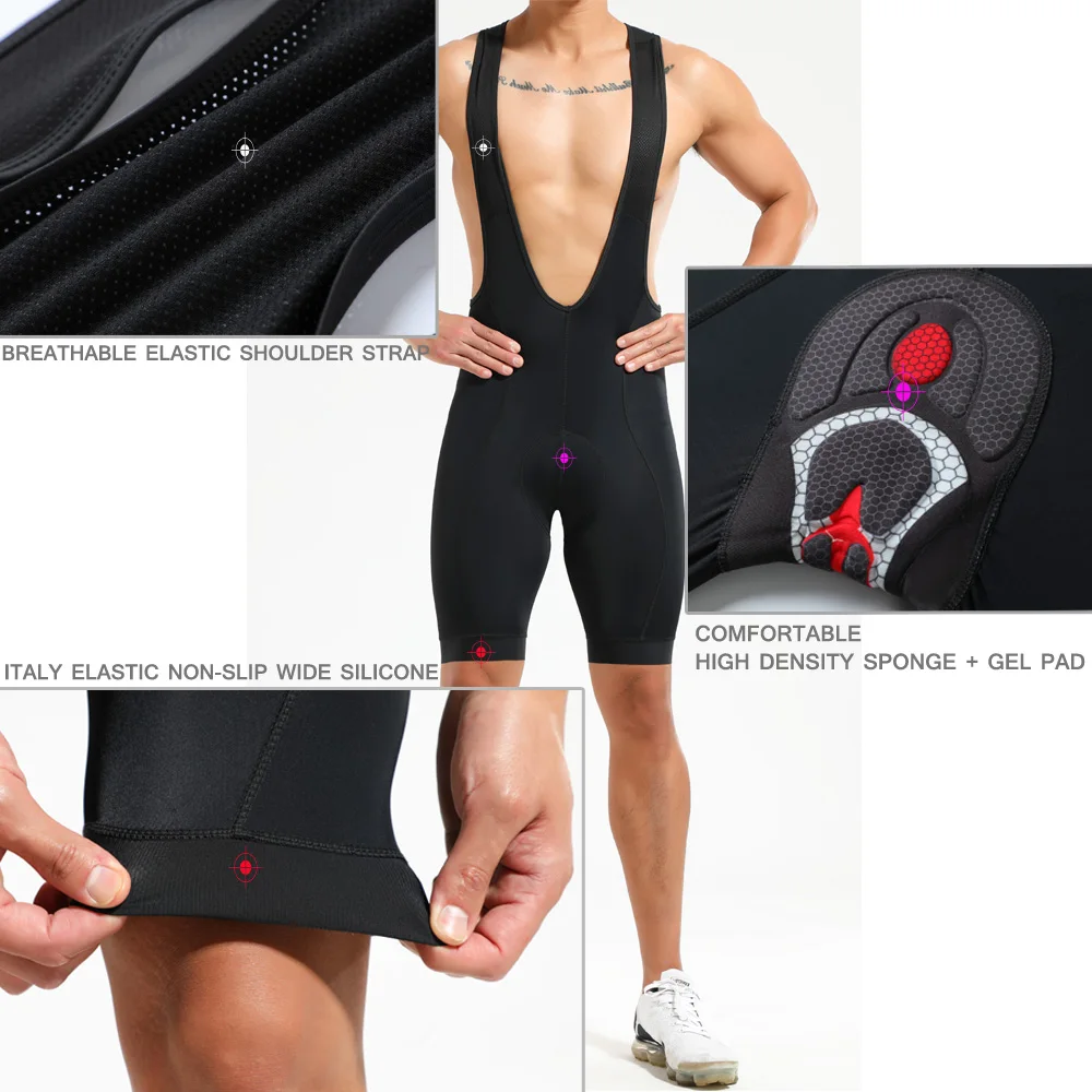 Black Cycling Bib Shorts for Men, Bike Wear Pants, Sport Riding Clothing, New