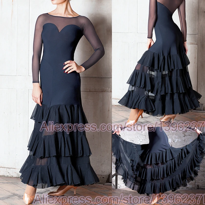 Vestido padrão para mulheres, saia de flamenco elegante, vestido de competição, novo design, barato, alta qualidade