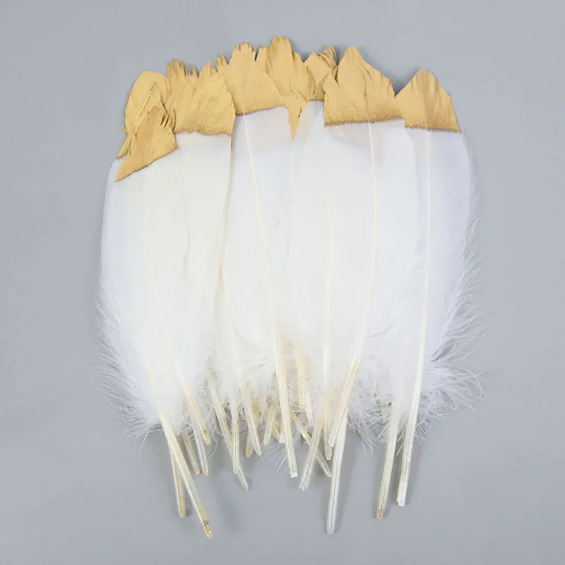 Plumas de pavo de ganso Natural sumergido en oro, caja de regalo para fiesta de boda, decoración de pasteles, relleno de globos, manualidades DIY,