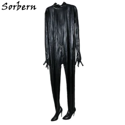 Sorbern Custom Cat Suit buty krocza z rękawiczkami wysokie obcasy podwójne zamykane na zamek duże Streched Bodywear Bdsm buty Pointy Toe