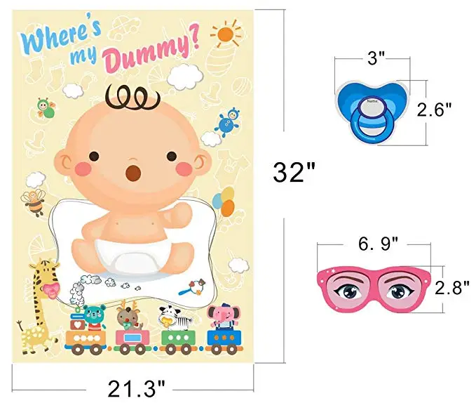 Baby Shower Game Pin The Dummy on The Baby Pacifier Stickers Party Favors for Gender Neutral Boy or Girl