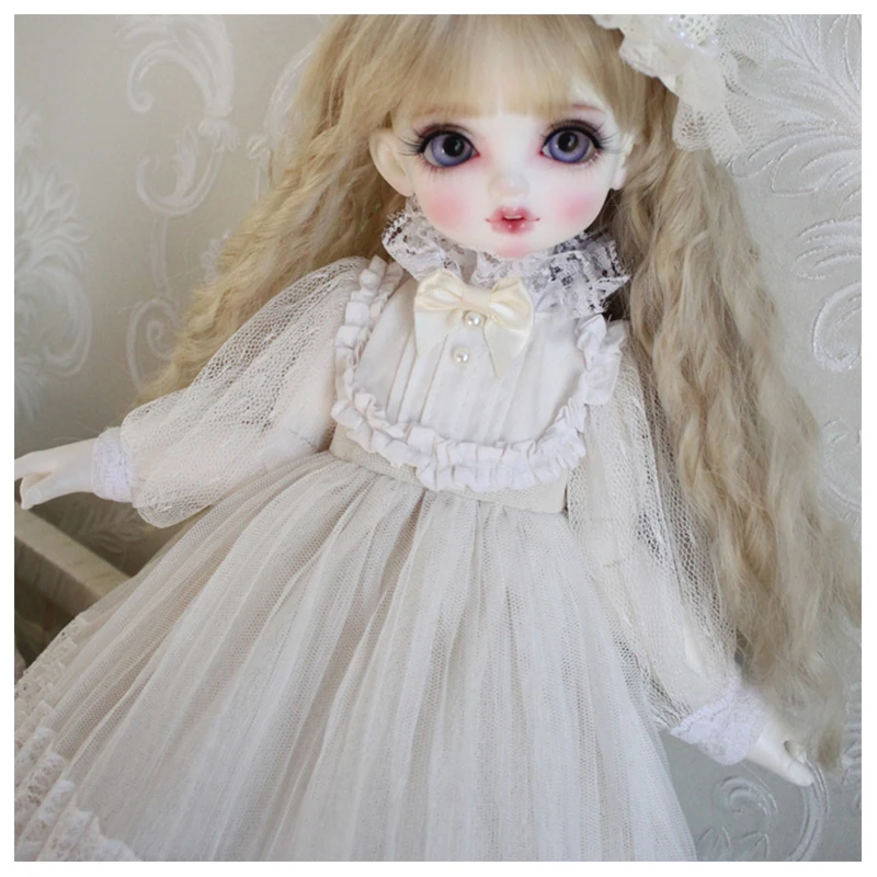 Doll clothes 1/6 1/4 BJD dress white lace noble dress suit for 1/6 YOSD 1/4 BJD MSD Blyth doll accessories dress+hair band+socks