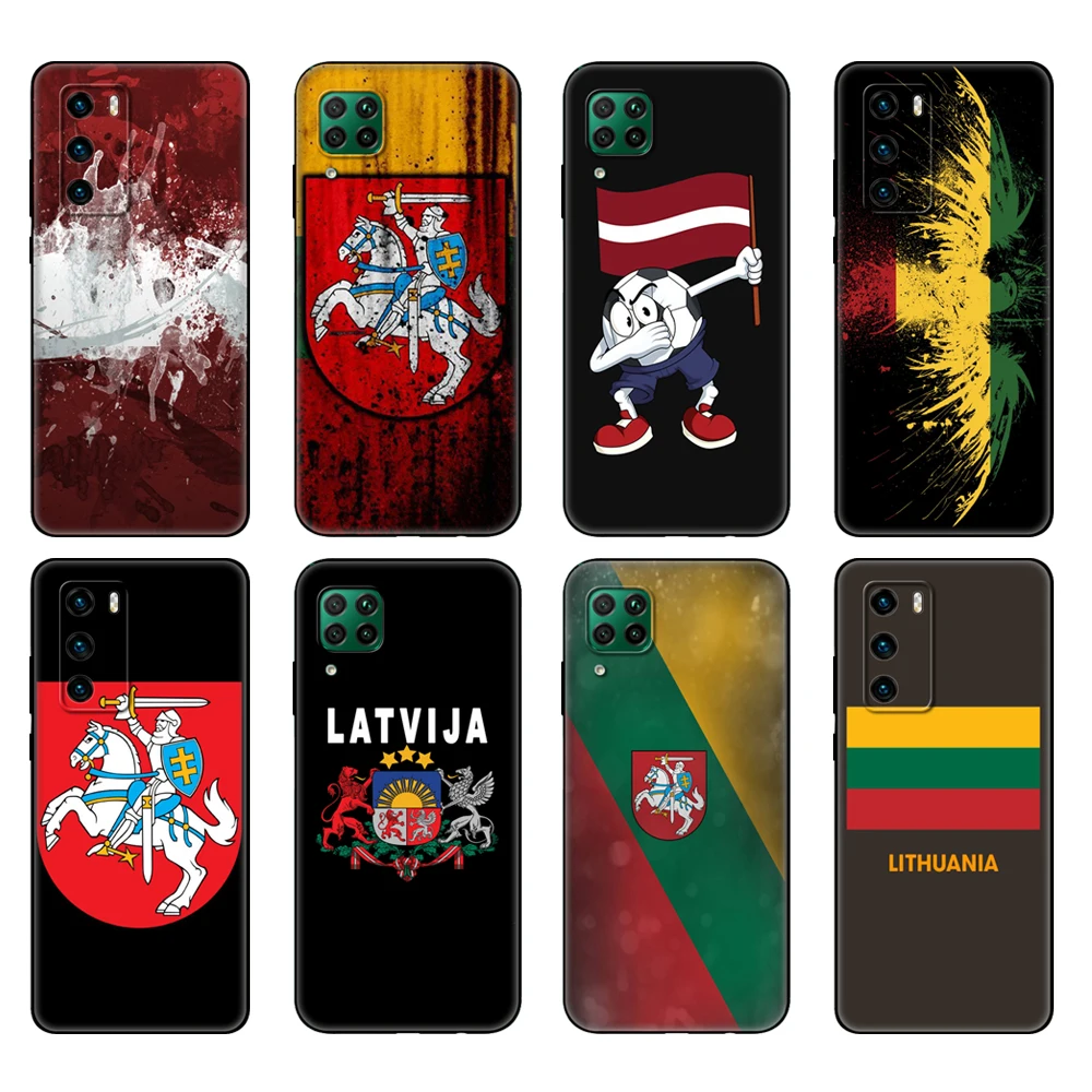 Black tpu Case For Huawei P30 Lite P30 Pro P40 Case For Huawei P40 LITE E P Smart 2020 Case Cover Latvia Lithuania Flag