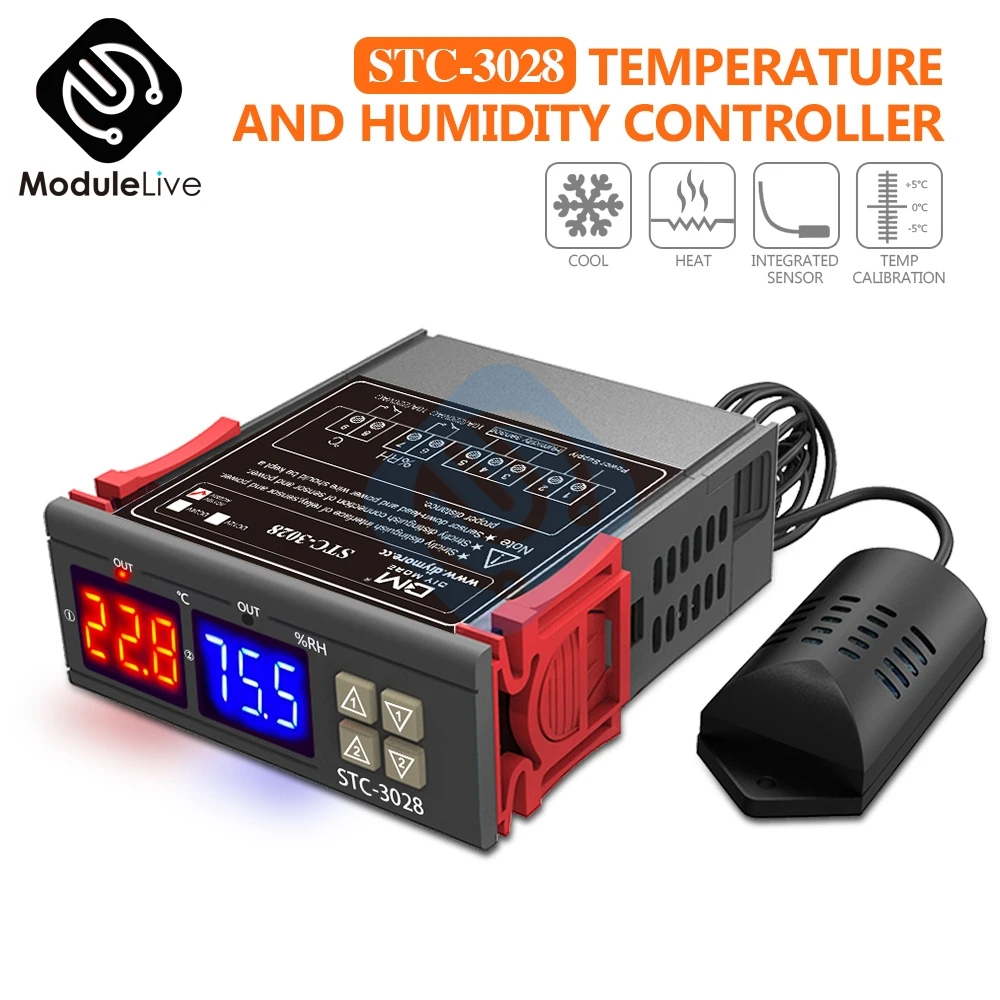 STC-3028 AC 220V 12V 24V Dual Digital Led Tube Temp Thermometer Temperature Controller Thermostat  Aquarium Control Sensor Probe