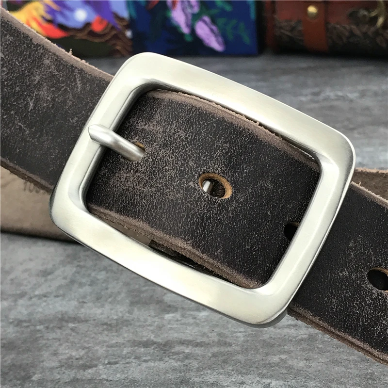 Stainless Steel Belt Buckle Mens Belts Luxury Super Thick Genuine Leather Belt Ceinture Belts Men Leather Waist Belt SBT0002