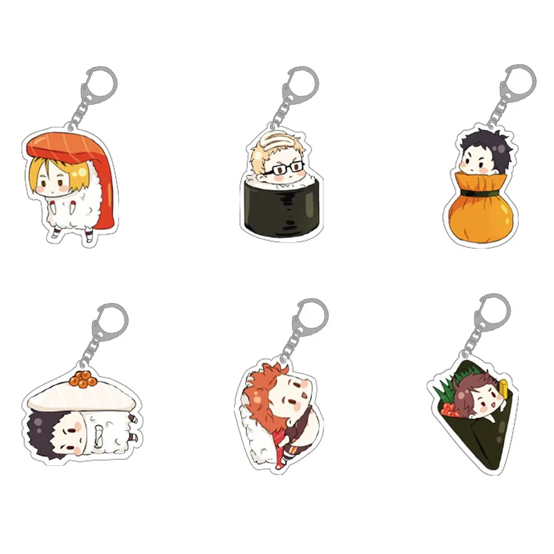 Anime Volleyball Boy Haikyuu Peripheral Sushi Series Acrylic Keychain Hyuga keyring School Bag Pendant Figure Collection Gifts