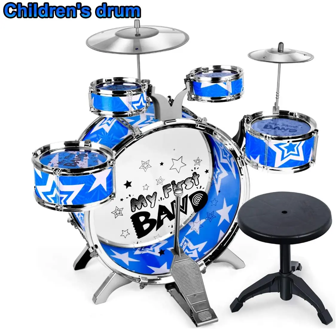 Medium Children’S Simulation Drum Toy Drum  Music Jazz Drum Play Set  Percussion Toy With Portable Chair For Toddlers 1-3 Age 3+