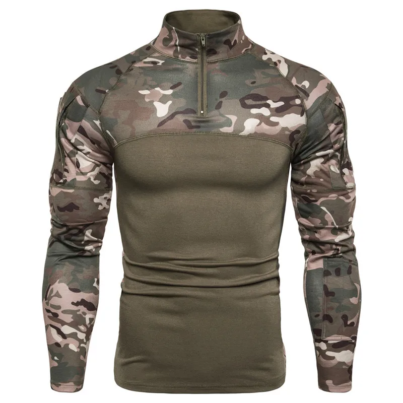 NEW Men\'s Long Sleeve CamouflageS Tactical T-shirt Slanting Sports Sweatsuit Fitness Tank Tops Gym Pullover Tops Outdoor Sport