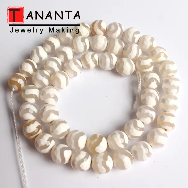 8/10mm Natural Stone Faceted White Water Wave Stripe Agates Loose Round Beads for Jewelry Making DIY Bracelet Necklace 15 inch