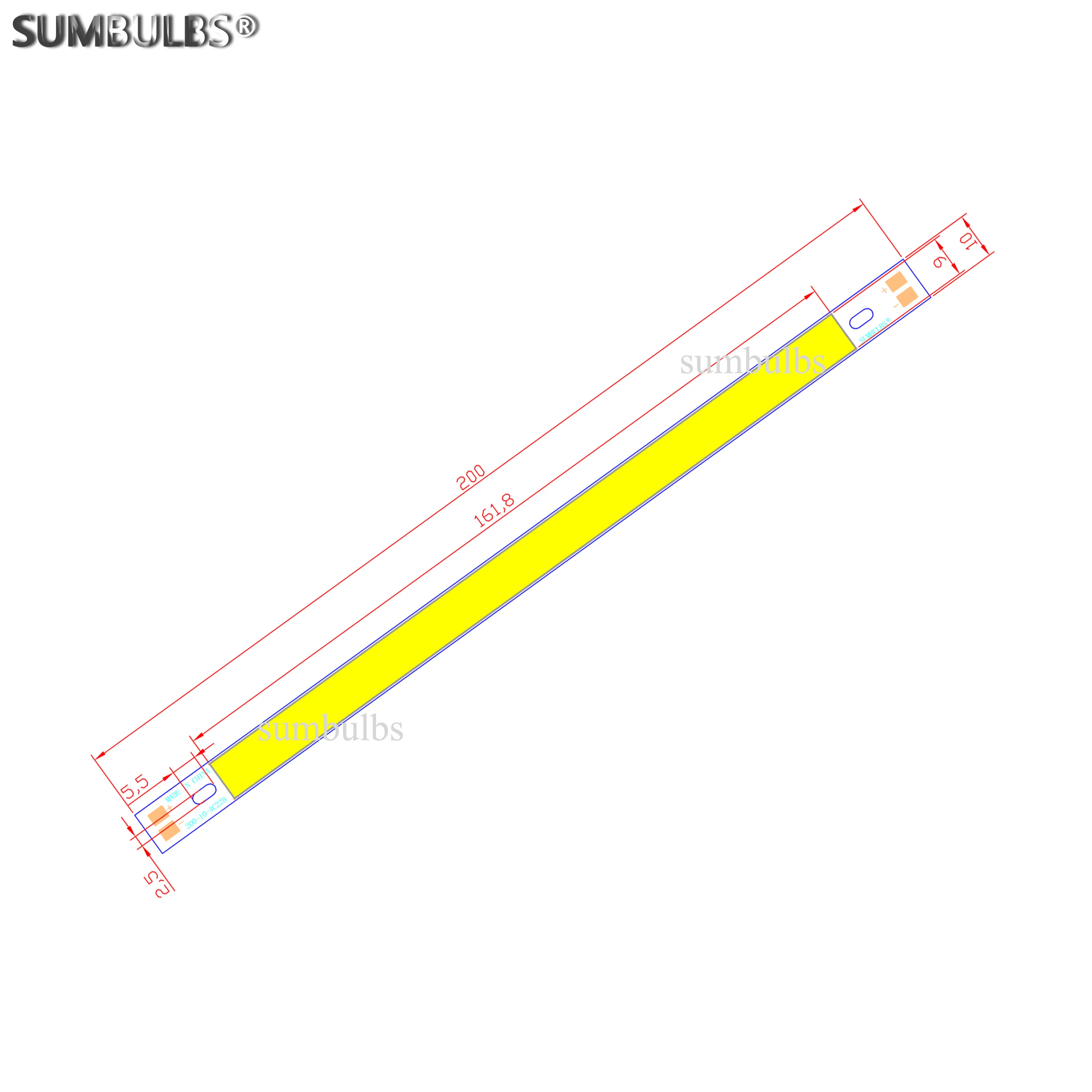 SUMBULBS 200*10mm DC 12V LED COB Bar Light Strip Source 10cm 10W Lamp Blue Green Red Warm Cool White Yellow LED 200mm COB Bulb