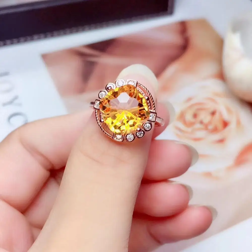 new style yellow citrine ring earrings necklace jewelry set women 925 sterling silver hook earrings rose golden girl  party gift