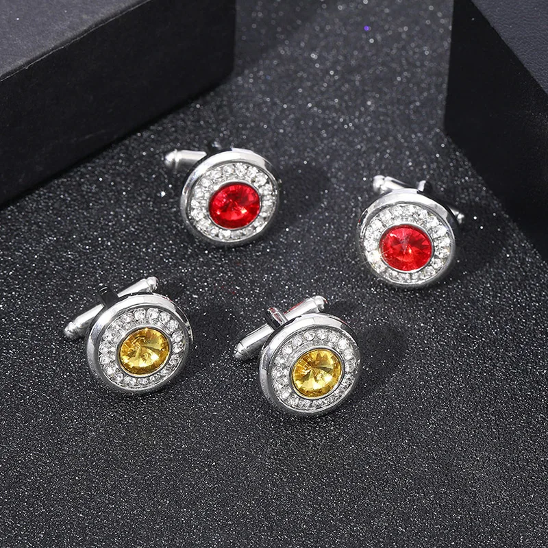 Luxus Cubic Zirkon herren Manschettenknöpfe Runde Strass Hemd Manschettenknopf Klassische Französisch Anzug Manschette Taste Qualität Schmuck Geschenk für Mann – Detail 8