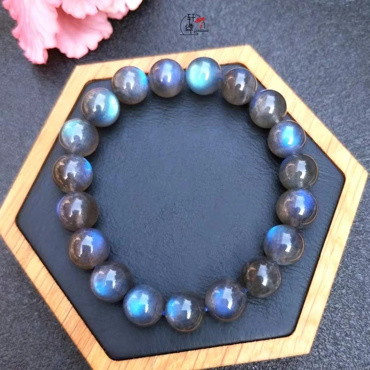 

Natural Blue Light Labradorite Clear Round Beads Bracelet Women Men Big Grey Moonstone Labradorite 7mm 8mm 9mm 10mm 11mm AAAAA